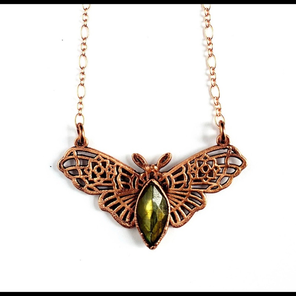 Labradorite witch moth /Electroformed Jewelry /Soldered Copper necklace